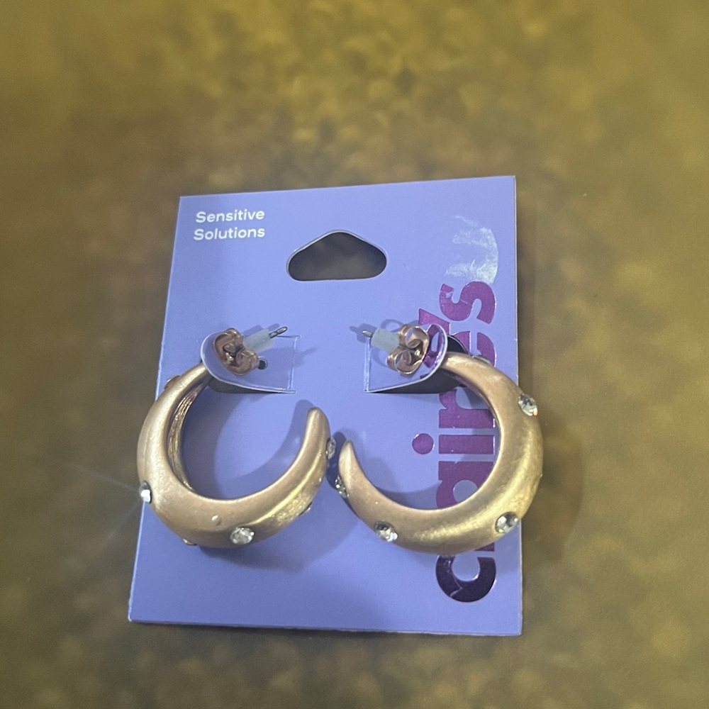 Claire's Gold Hoop Earrings with Rhinestones